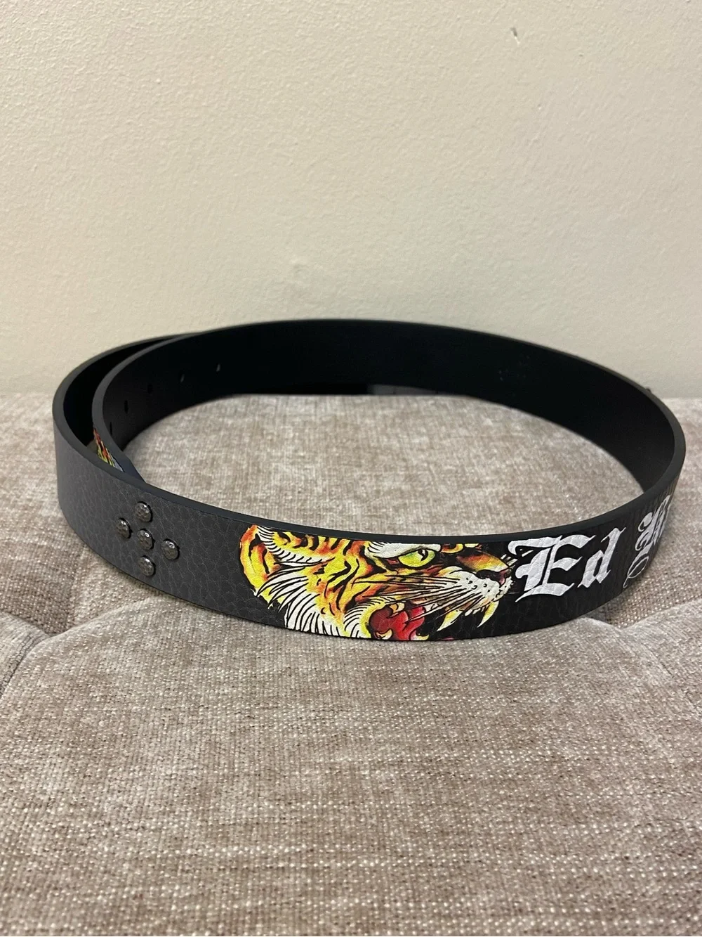 Ed Hardy Tiger Belt Studded Love Kills Slowly Black Grey Men 38 New